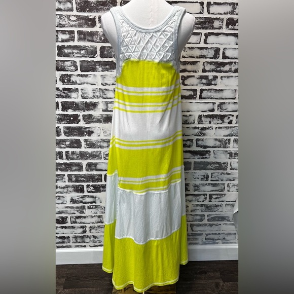 Free People Boho Beachy Resort Wear Neon Yellow & White Striped Maxi Dress - Picture 3 of 8